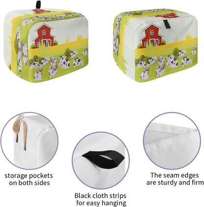 Toaster Cover, Farmhouse Cute Cow 2 Slice, Soft Washable Dust-proof Cover with Pockets for Small Appliance