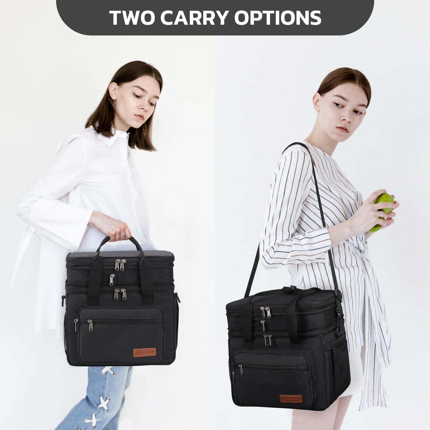Maelstrom Lunch Box, 23L Insulated Lunch Bag, Expandable Double Deck Cooler Bag, Lightweight Leakproof Tote Bag With Side Tissue Pocket, Suit For Men and Women (A. Black)