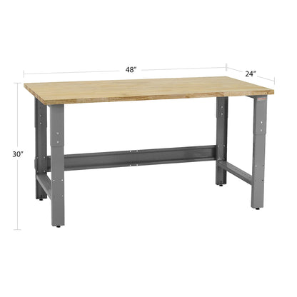 Table & Workbench: 1" Thick Solid Wood Oiled Butcher Block Top, Height Adjustable 24" D x 48" L x 30" - 36" H - by BenchPro