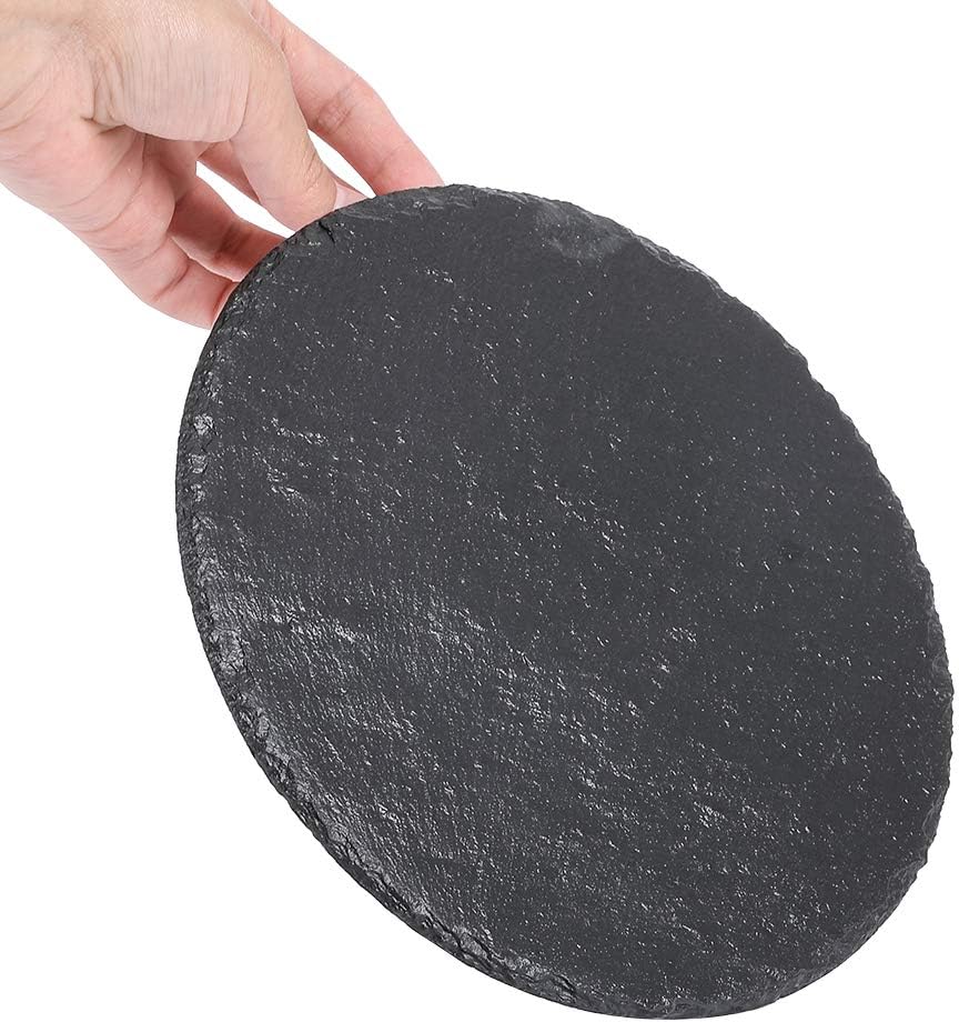 Round Slate Cheese Board - Black Platter Tray Cutting Board, 8 x 8 Inches