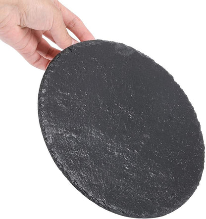 Round Slate Cheese Board - Black Platter Tray Cutting Board, 8 x 8 Inches