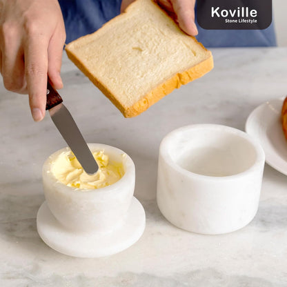 Counter Koville White Marble Butter Keeper Handmade French Butter Holder For Kitchen Decor, Stone Butter Dish Butter