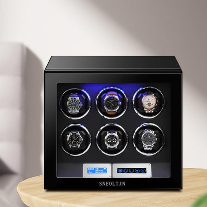SNEOLTJN Watch Winder for 6 Slots Automatic Watches, Ultra-Quiet Japanese Motors, Built-in LED Illumination and LCD Touchscreen Control