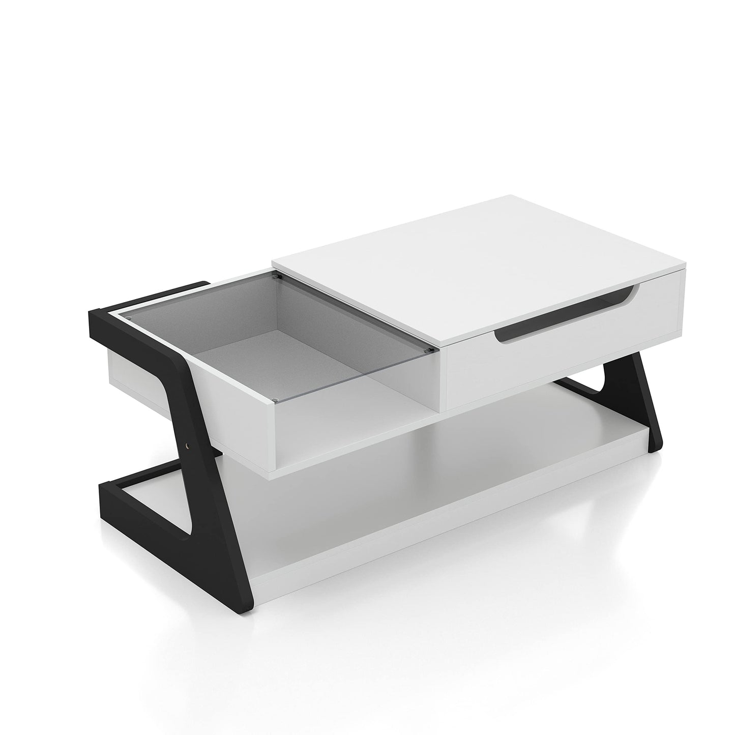 Furniture of America Golden Modern Rectangle Lift-Top Storage Wood 50 in. Coffee Table with 1 Shelf for Living Room, Bedroom, Reception Room, White
