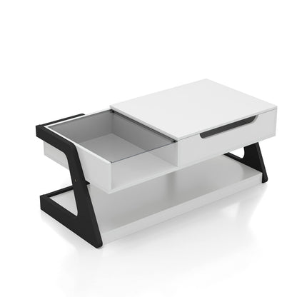 Furniture of America Golden Modern Rectangle Lift-Top Storage Wood 50 in. Coffee Table with 1 Shelf for Living Room, Bedroom, Reception Room, White