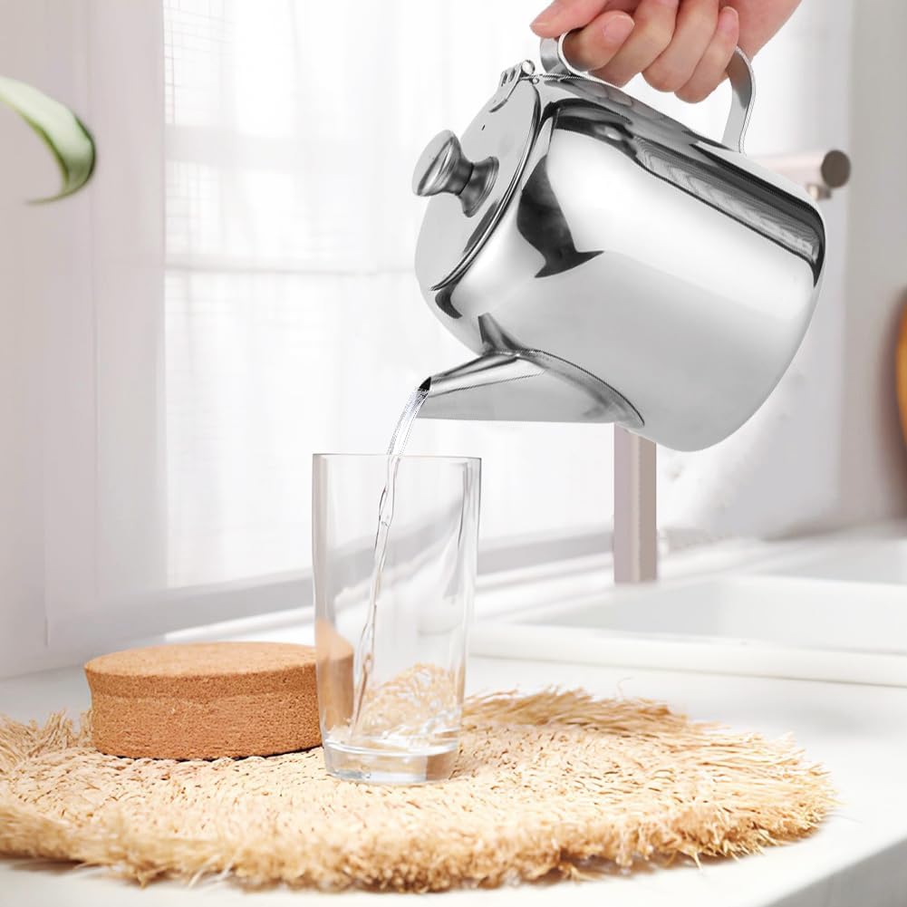 Cold Water Jug Teapot, 20 Ounces Stainless Steel Coffee Pot, Short Spout Tea Kettle for Home Kitchen