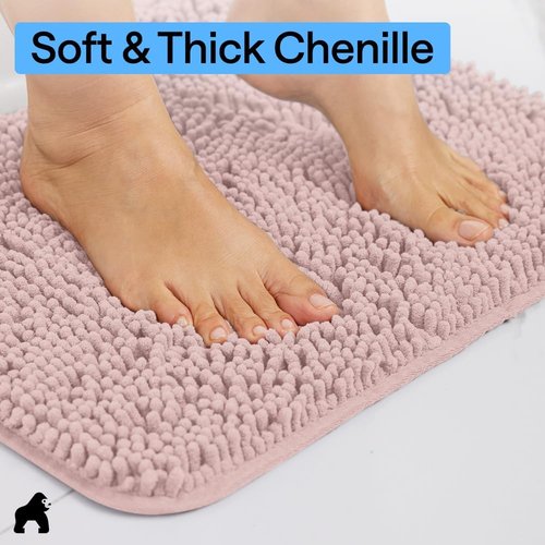 GORILLA GRIP Bath Rug Mat - Soft Chenille Microfiber, Quick-Dry & Washable | 44x26, Dusty Rose