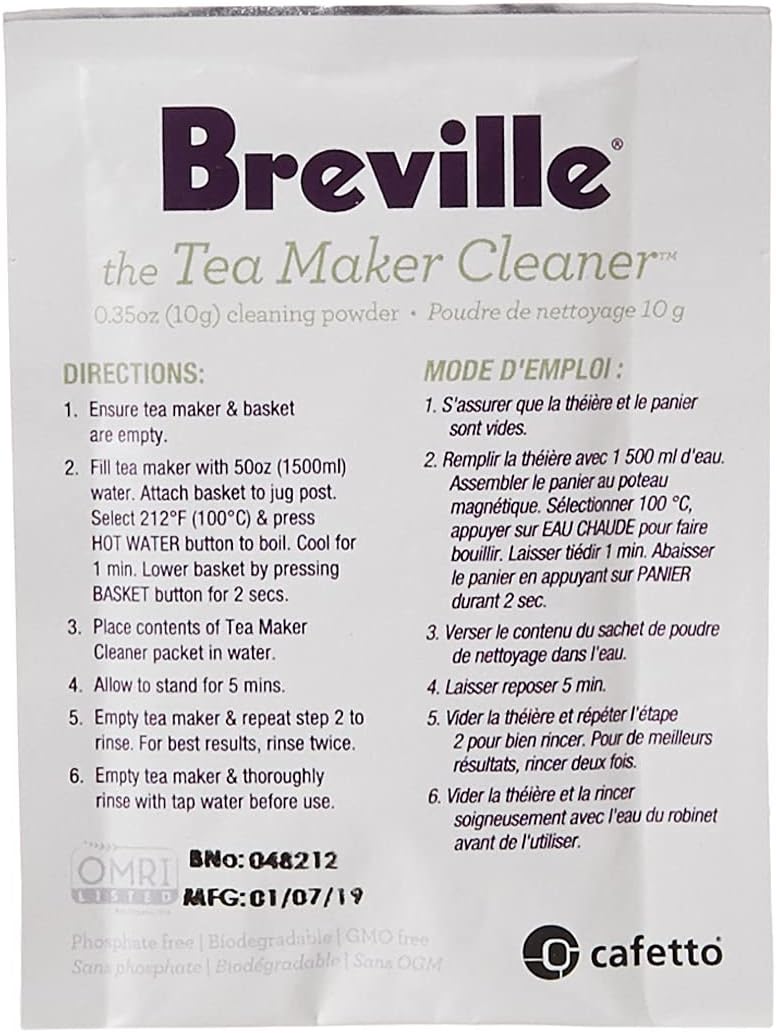 BTM100 4 Pack Breville Revive Organic Tea Maker Cleaner, Kettle Cleaning Powder
