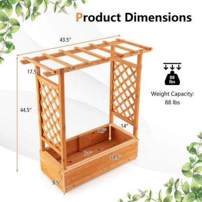 Wooden Raised Garden Bed Planter, Outdoor Planter Box with Trellis, Cedar Garden Planter with Climbing Frame, Patio Vertical Plant Growing Bed, Decorative Outdoor Plant Support Box
