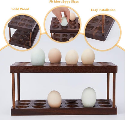 SUPERFINDINGS Wooden Egg Container Rack - 2 Tier Egg Storage Display Rack, Holds Egg Container, Countertop Organizer