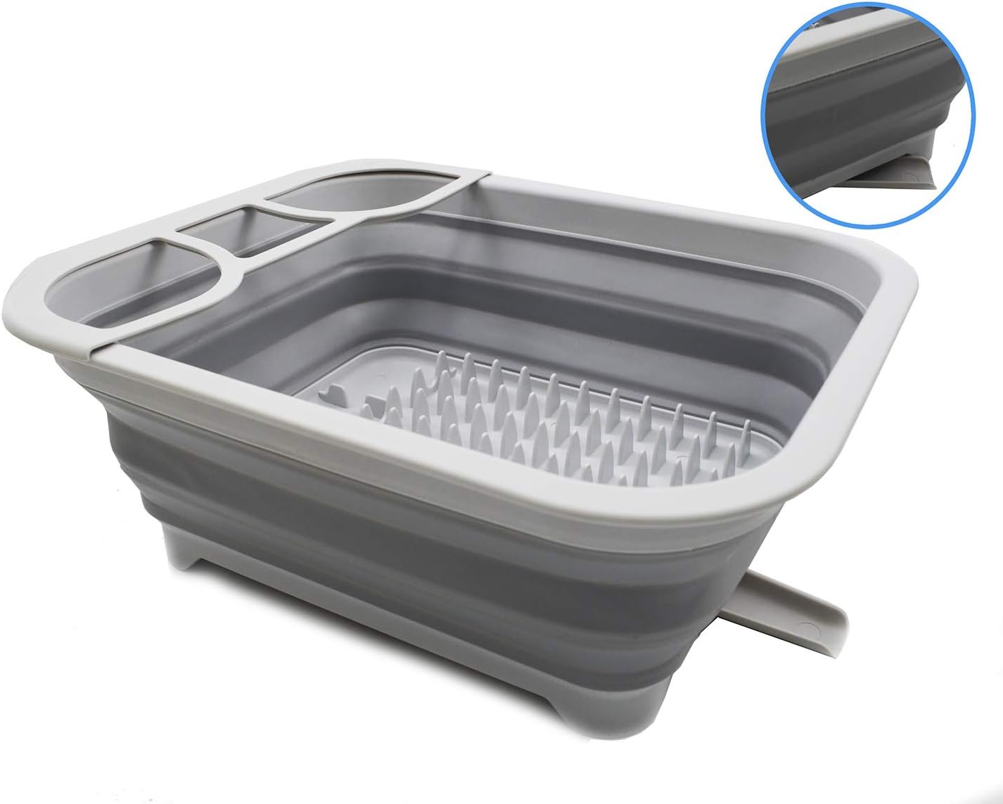 SAMMART 8.5L (2.2 Gallon) Collapsible Dish Drainer, Foldable Drying Rack, Portable Kitchen Storage Tray (Grey)