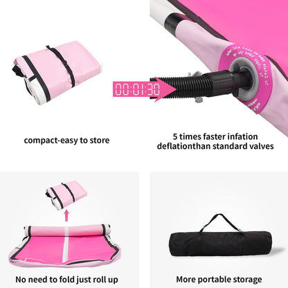 Inflatable Gymnastics Mat Tumble Track (8 Inches Thick) - 20ft Air Floor Training Mats for Home Use, Cheerleading, Water Fun & Camping - Includes 500W Electric Pump & Carbon Pattern Design, Pink