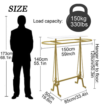 SPTZQURY Round Clothing Rack, Commercial Floor Standing Clothes Hanging Rack, Oval Iron Clothing Hanging Rack, for Bedrooms Hanging Apparel, Boutiques Display, Laundry Room (Gold)