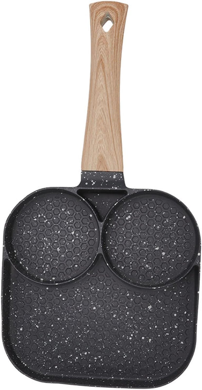 Nonstick Egg Frying Pan, 3 in 1 Breakfast Pan, Divided Grill Pan for Gas, Stovetops, Induction Cooker