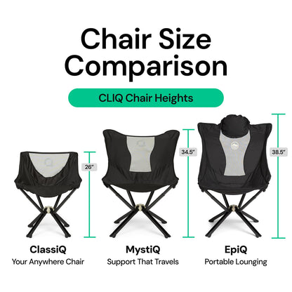 CLIQ EpiQ 1.0 Outdoor Camping Chair - High Backrest Integrated Pillow with MagiQ Hub for Quick Setup, Military Grade Frame Supports 400 lbs (Black)