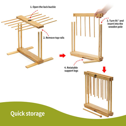 Talentree Collapsible Pasta Drying Rack, Wood Pasta Dryer Hanger Rack, Spaghetti Noodle Drying Hanging Rack Stand with 12 Bars and Transfer Wand, Foldable for Easy Storage
