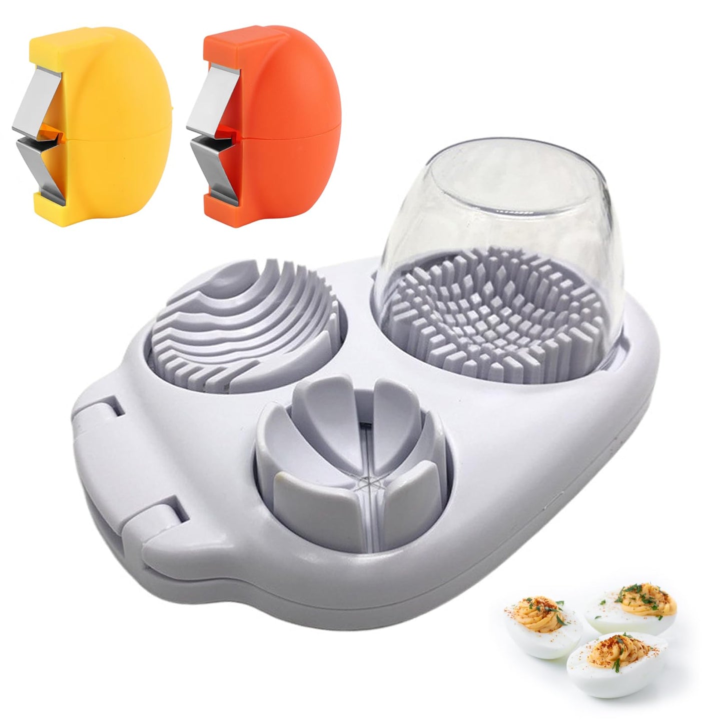 3 in 1 Egg Slicer for Hard Boiled Eggs,3 Cutting Modes,with 2 Egg Shell Opener,Stainless Steel Kitchen Dicer for Strawberry, Grape, Mushroom