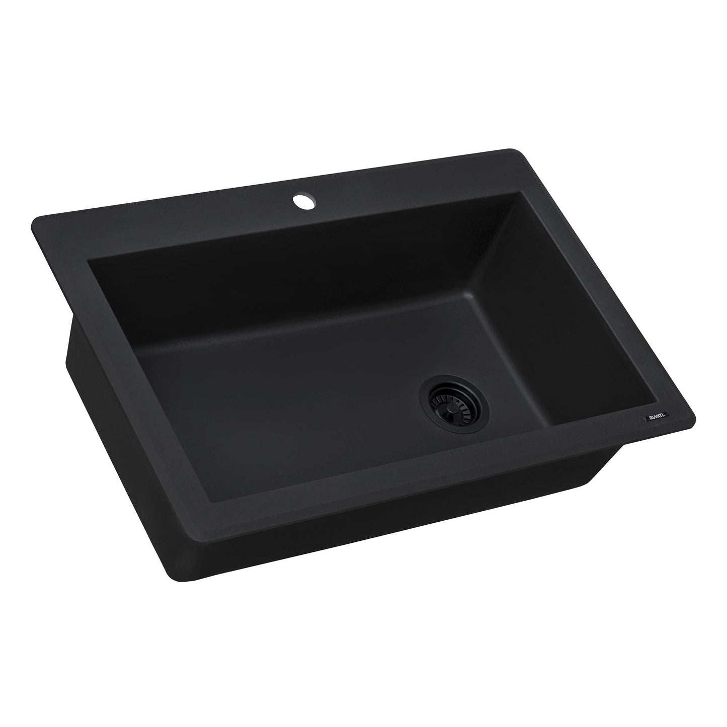 Ruvati Midnight Black Granite Composite 33 in. x 22 in. Single Bowl Drop-in Topmount Kitchen Sink RVG1033BK