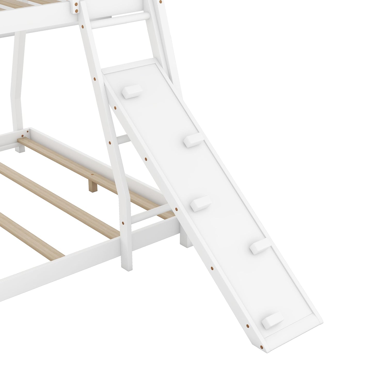 Bellemave Bunk Bed Twin Over Queen with Slides and Stairs, House Bunk Bed with Climbing Nets and Climbing Ramp for Kids, Teens, White