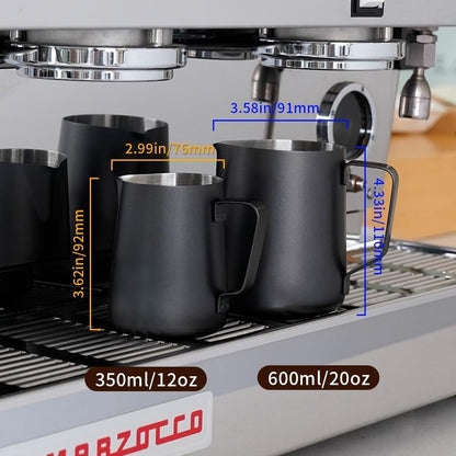 watchget Milk Frothing Pitcher 350ml/600ml/900ml/1500ml (12oz/20oz/32oz/52oz) - Stainless Steel Espresso Steaming Pitcher for Cappuccino, Latte Art, Milk Jug Coffee Frother Cup, Black
