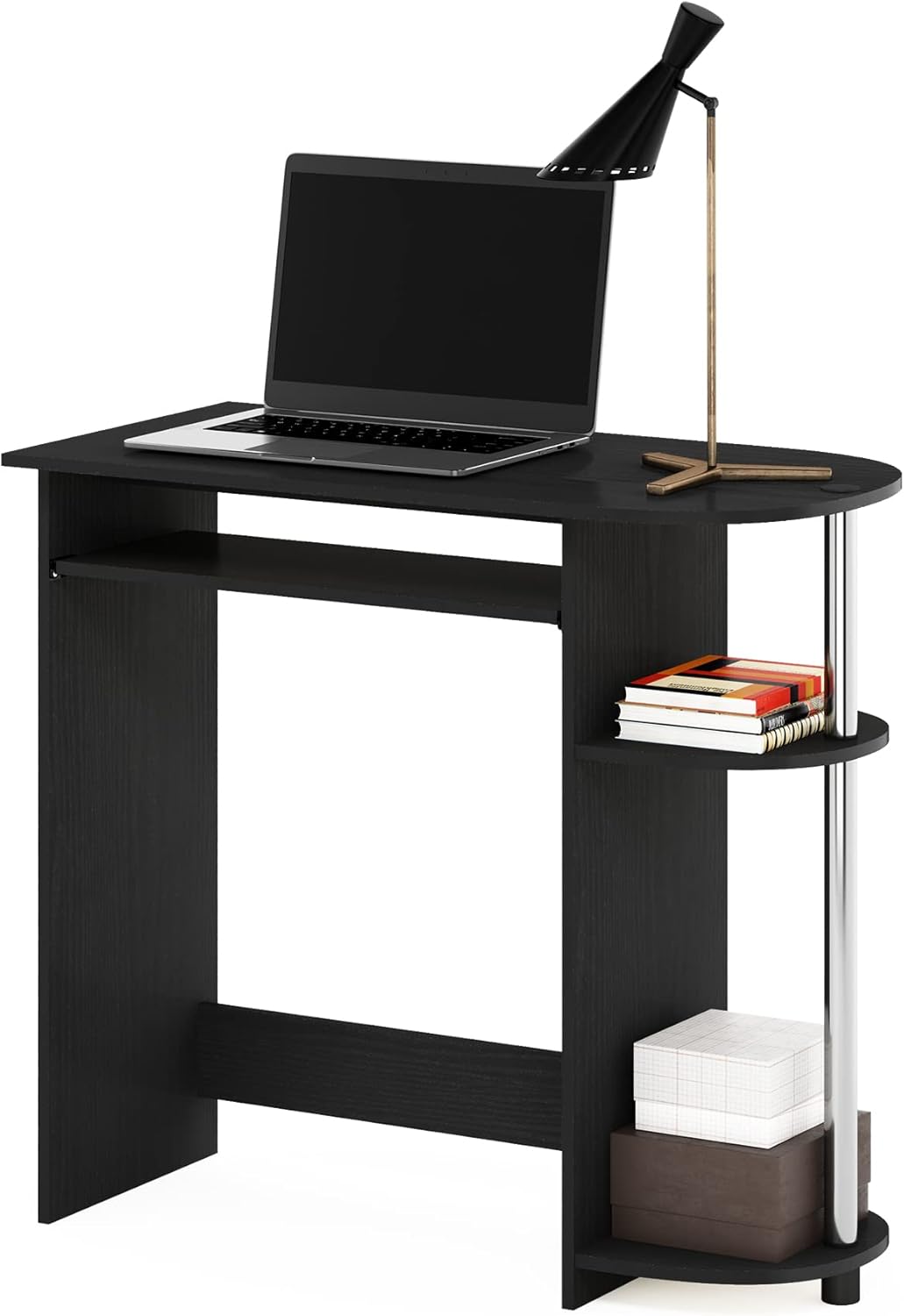 Furinno Simplistic Computer Desk with Keyboard Tray, Easy Assembly, Americano/Stainless Steel