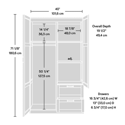 Sauder Select Multipurpose Bedroom Armoire Wardrobe Closet Pantry Storage Cabinet with Storage Drawers and Hanging Rail, in Cinnamon Cherry