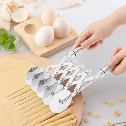5 Wheel Pastry Cutter, Expandable Stainless Steel Dough Cutter Wheel with Handle, Baking Roller Cookie Dough Divider, Multi-Round Pastry Knife, Pizza Cutter Roller and Pie Server