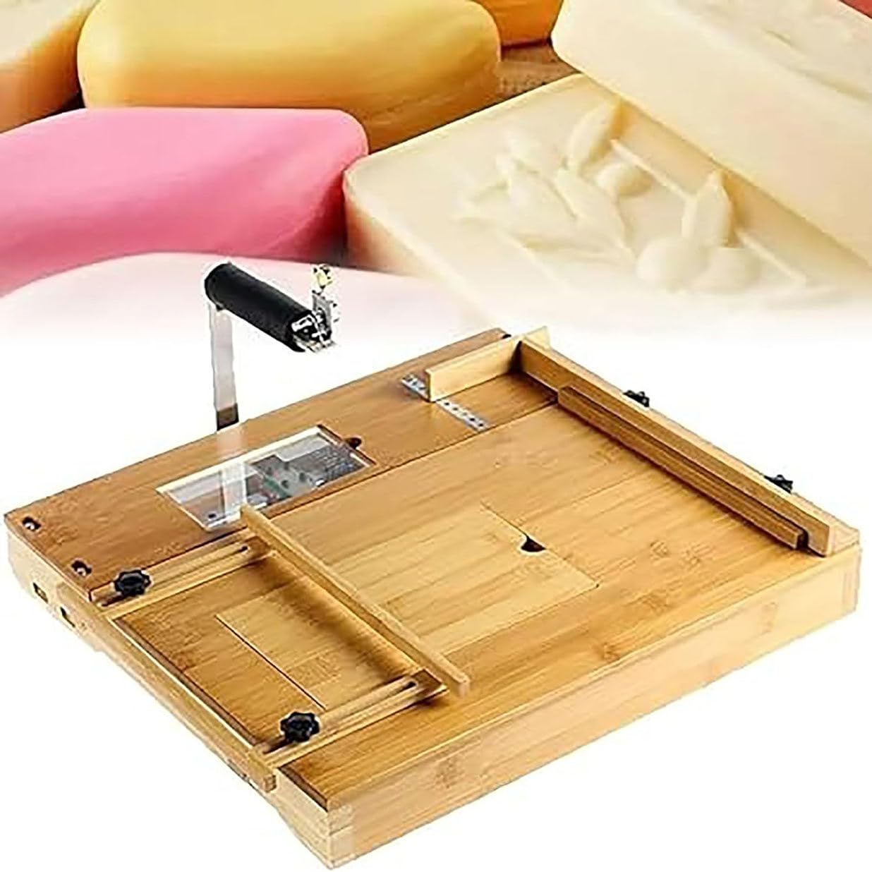 XQZMZSCP Wooden Soap Making Kit, Soap Cutter Machine with Hidden Storage Box and Size Scale, for Handmade Soap Loaf Cheese Butter Candles DIY