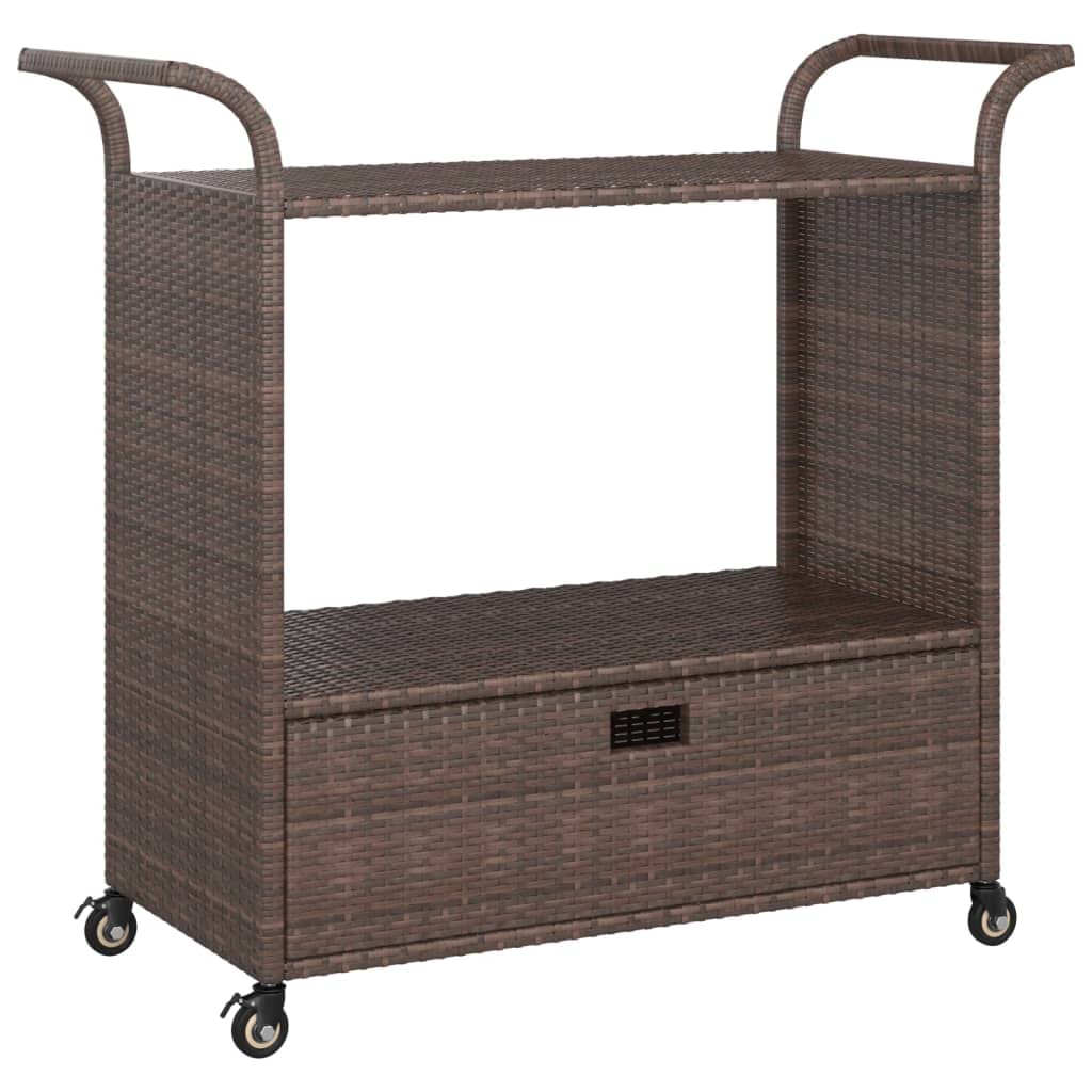 TUERYAFEK Brown Poly Rattan Bar Cart with Drawer, 39.4"x17.7"x38.2", Rolling Serving Trolley with Locking Castors