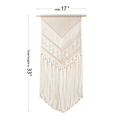 Mkono Macrame Wall Hanging Art Woven Boho Home Décor, Geometric Beautiful Yarn Tapestry Wall Decor for Bedroom, Nursery, Apartment, Dorm Decoration, Christmas Gift for Teen Girl Mom, 17" W x 33" L
