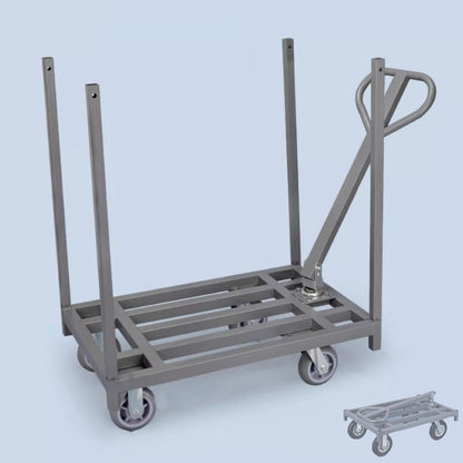 Folding Platform Trolley with Removable Armrest and Fence Pole, Heavy Duty Commercial Pulling Cart for Warehouse Factory Workshop, Easy Installation