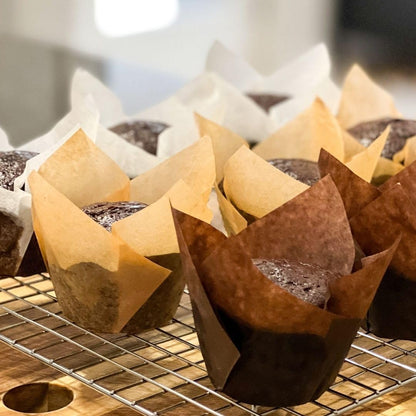Nordic 150-Pack Brown Tulip Muffin Liners - Odorless, Non-Toxic, Grease-Resistant Baking Cups | Ideal for Weddings & Birthdays