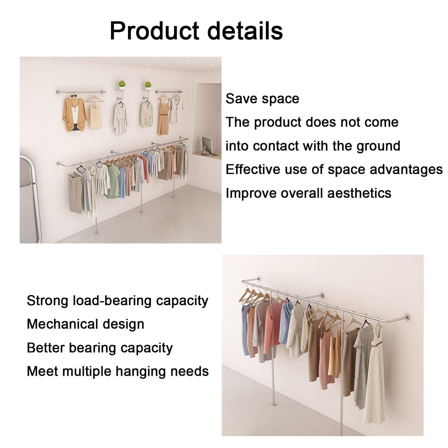 JINJIANNING Industrial Pipe Wall-Mounted Clothes Rack, Heavy Duty Metal Garment Display Shelf for Retail & Home, Space-Saving Clothing Organizer, Commercial & Home Use(Length 400cm)