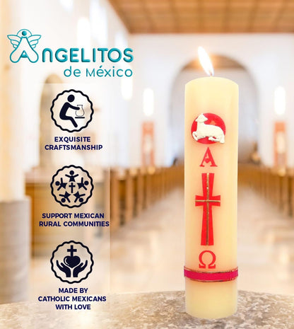 Printed Easter Paschal Candle Lent Sheep Alpha Omega Cirio Pascual for Semana Santa Holy Week