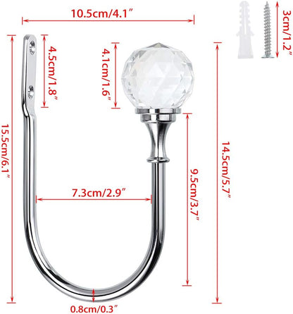 Sumnacon 2 Pcs Heavy Duty Metal Curtain Holdbacks with Clear Crystal Ball, Decorative Drapery Tiebacks for Home Decor