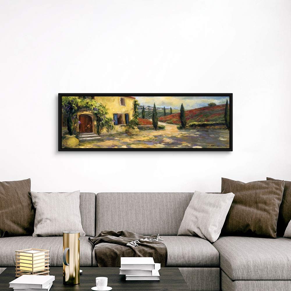 Tuscan Fields Black Float Frame Canvas Art, Countryside Artwork