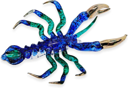 6" Tiny Blue Green Gold Dots Lobster Figurine - Miniature Hand Blown Painted Glass Shrimp Prawn Crustacean Crystal Sea