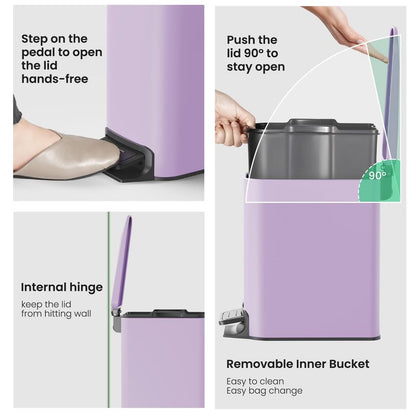 Cesun Small Bathroom Trash Can with Lid Soft Close, Step Pedal, 6 Liter / 1.6 Gallon Stainless Steel Garbage Can with Removable Inner Bucket, Anti-Fingerprint Finish (Purple)