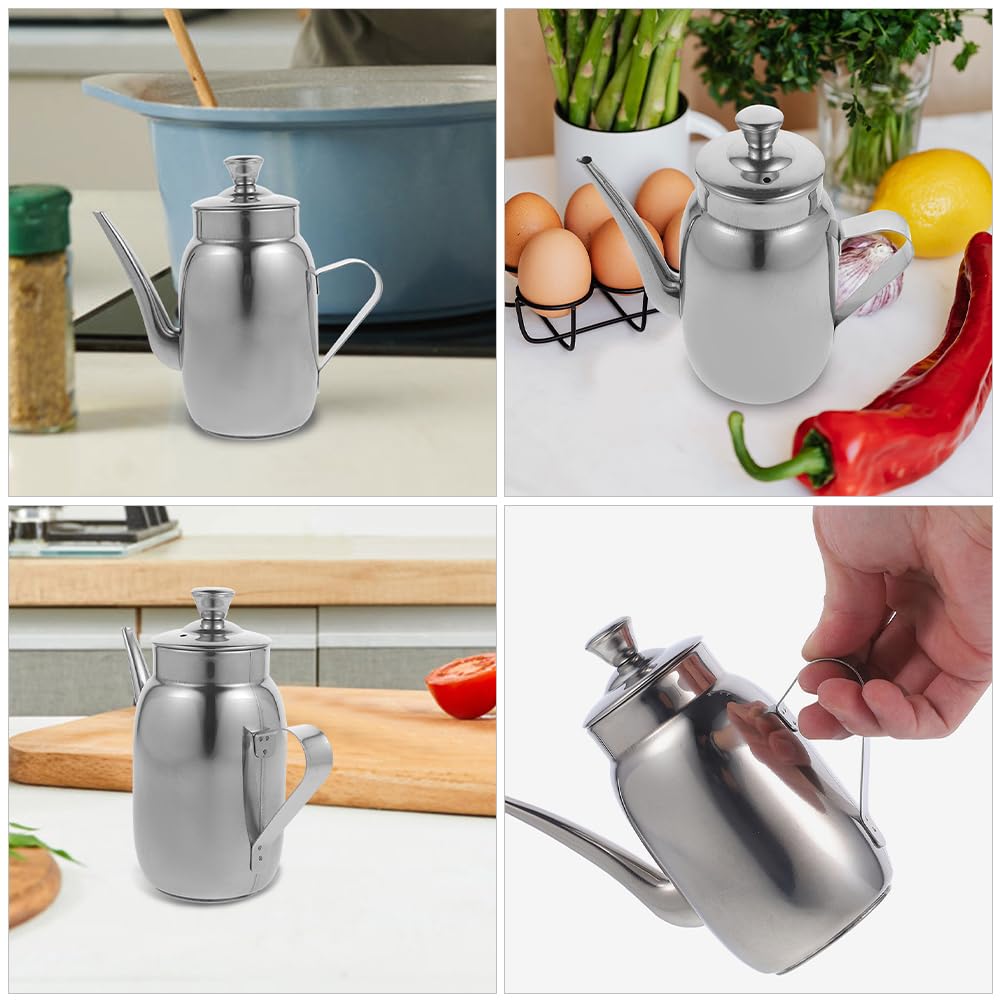 Amosfun Stainless Steel Oil Pot with Filter Strainer 14Oz Cooking Oil Container for Grease Storage and Used Collection with Anti-Scald Handle Kitchen Dispenser