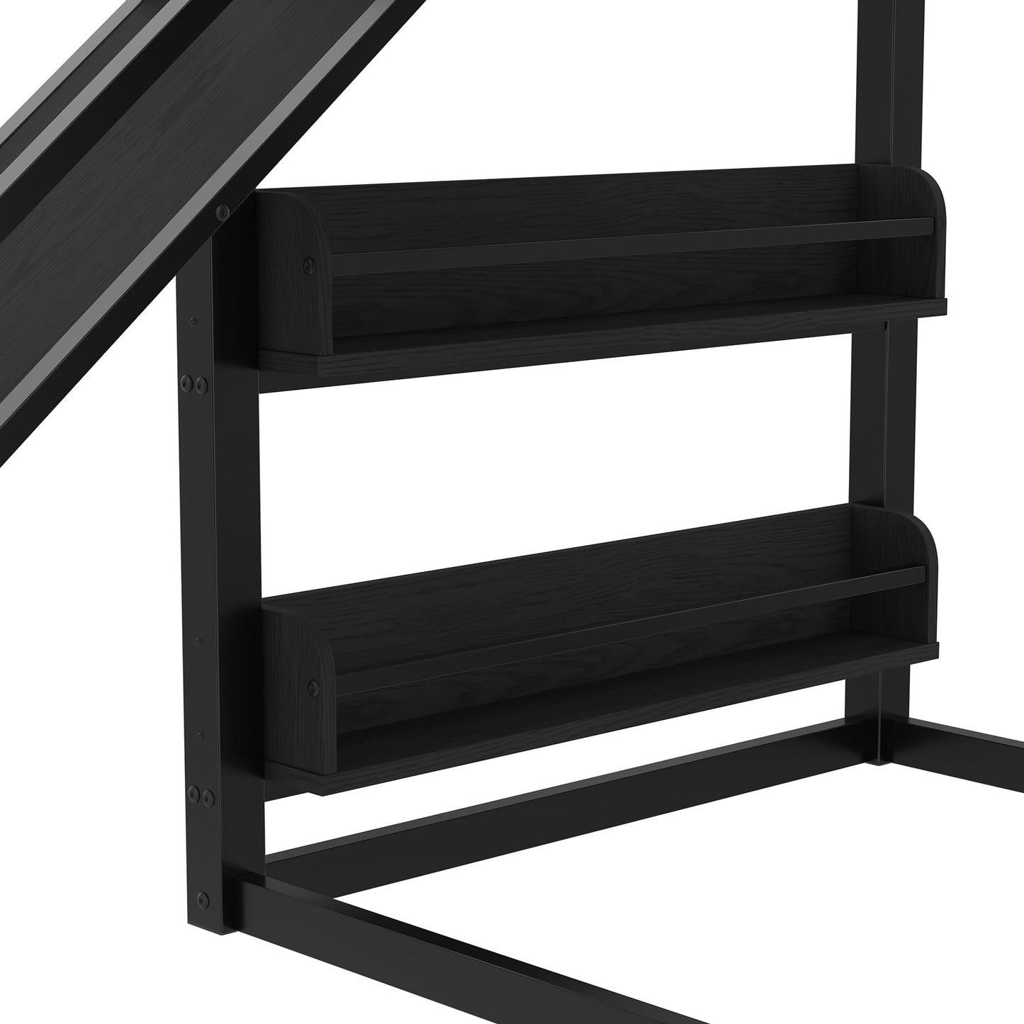 Bellemave Twin Size Bunk Bed with Basketball Hoop, Pull-up Rings and Climbing Wall, Twin Bunk Bed with Slide and Bookcase, Heavy Duty Bunk Beds with Guardrail, Black