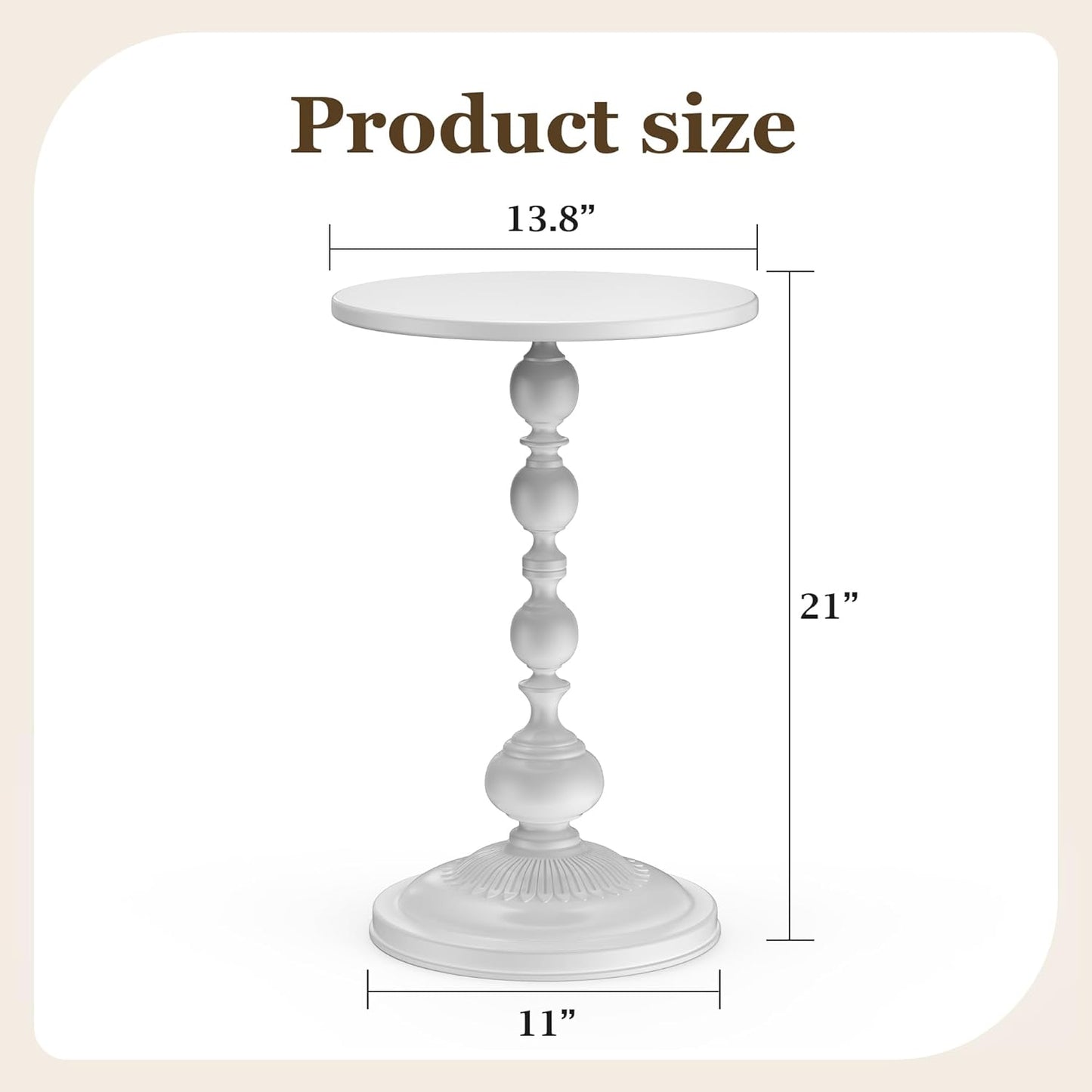 21" Side Table - Small Round Metal Accent Table for Living Room, Bedroom, Office - Modern Matte Black Pedestal Coffee