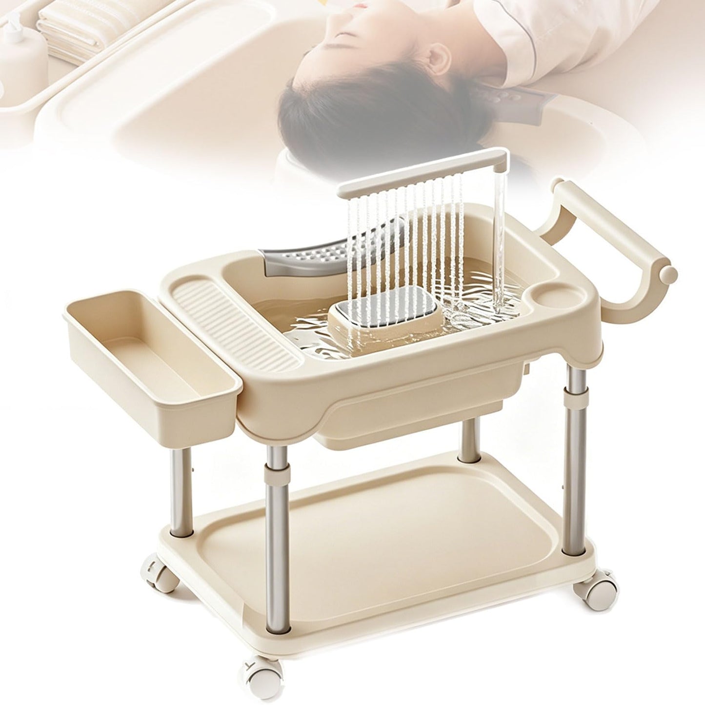 Portable Shampoo Bowl, Mobile Shampoo Basin, Features A Vertical Circulation Pump, A Height Adjustable Lifting Bracket, for Elderly, Pregnant Women, People with Limited