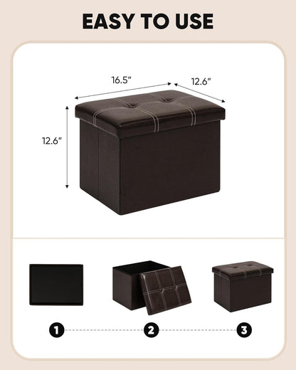 16.5"x12.6"x12.6" B FSOBEIIALEO Folding Storage Ottoman Cube, Faux Leather Footrest Seat Coffee Table, Brown