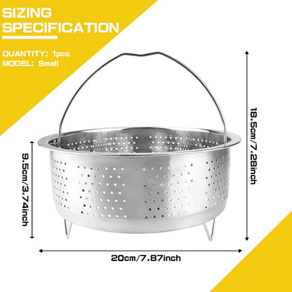 LNQ LUNIQI Stainless Steel Steamer Basket with Handle Rice Cooker Steaming Basket Metal Steamer Insert Steaming Rack for Rice Cooker Warmer Kitchen Cookware Silver（20cm）