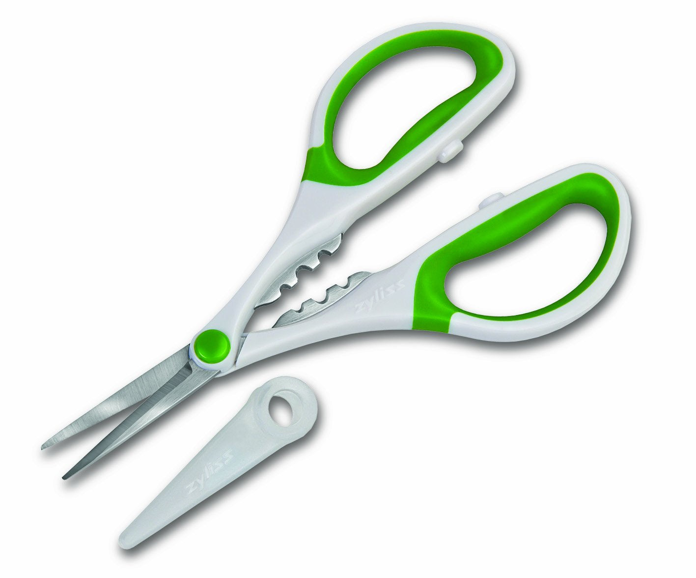 Zyliss Heavy Duty Home & Kitchen Herb Shears Scissors with Innovative Stem Stripper, Versatile Kitchen Shears for Trimming Weeds, Flower Buds & More - White/Green - 8.5 x 4.2 x 0.4 inches