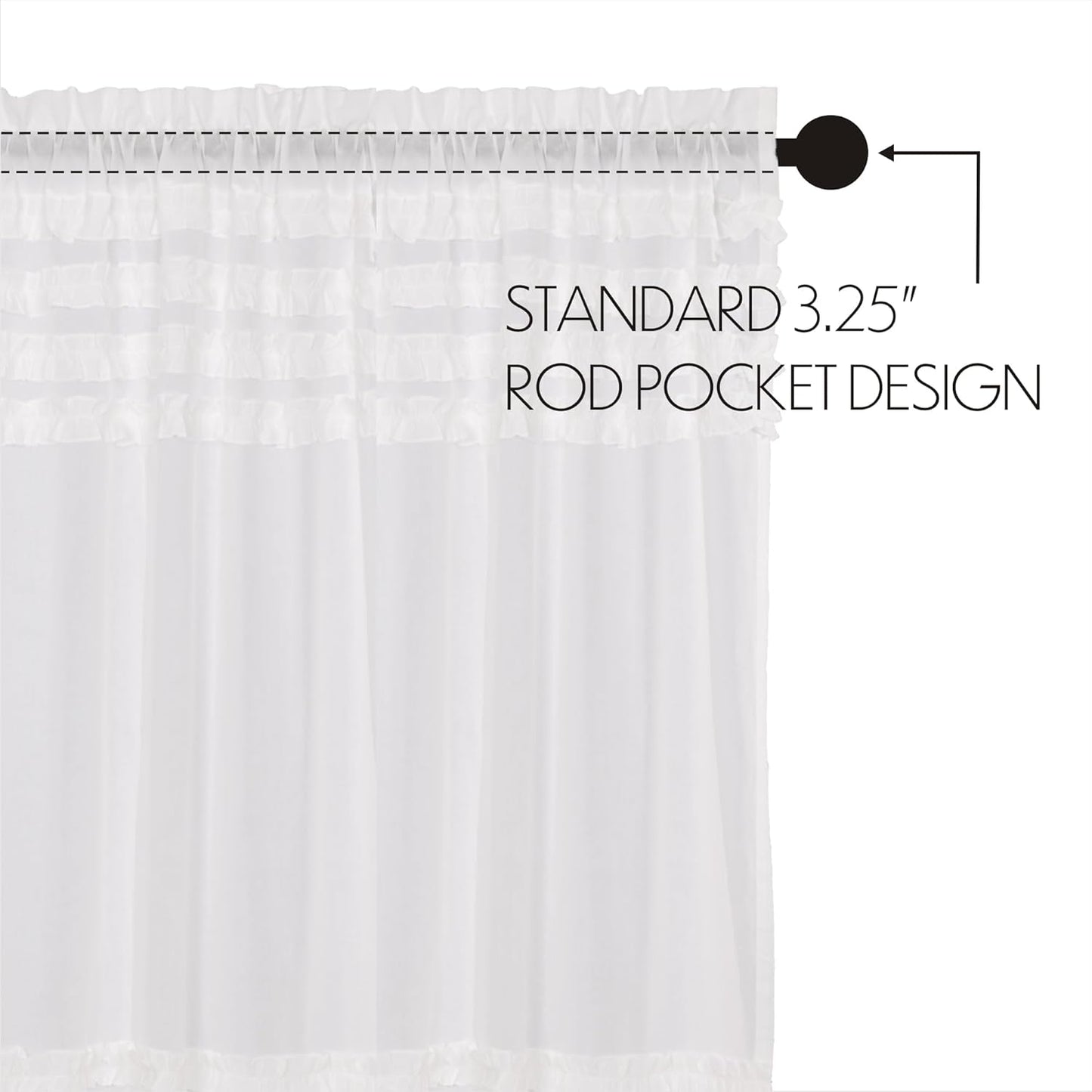 VHC Brands Farmhouse 16"x60" Valance, White Rod Pocket Kitchen Window Curtains