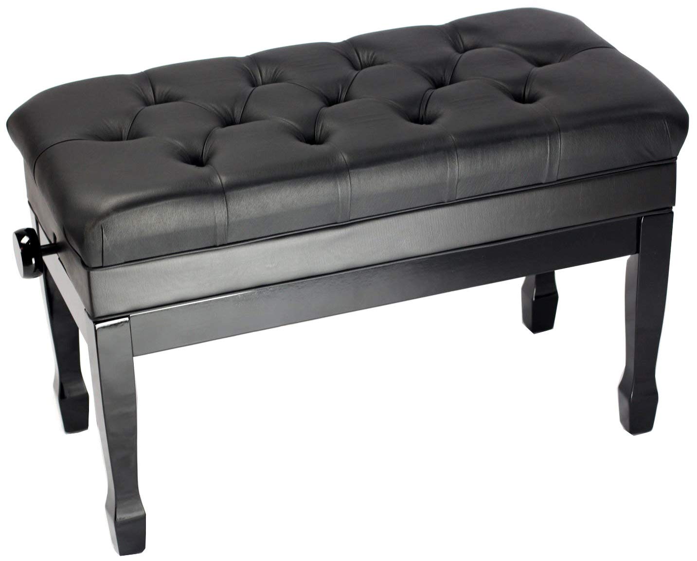Griffin Piano Bench (Genuine Leather Plus Series) – Oversize Duet Keyboard Stool with Black Wood Frame, 2-Person Seat, Storage for Music Books & Vanity Use