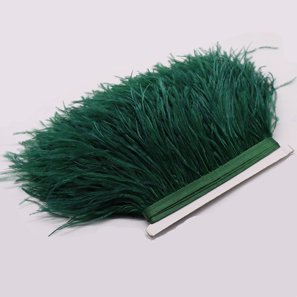 FQTANJU 2 Yards Soft & Natural Ostrich Feathers Fringe Trims Ribbon Used for Dress, Sewing, Craft Clothing, Lighting Decoration, Clothing DIY, etc. (Dark Green)