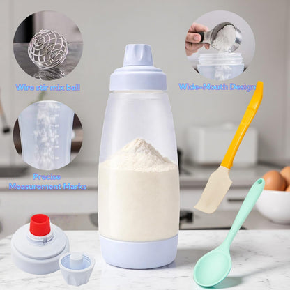 Vziokk Pancake Batter Dispenser, 33 Oz Pancake Mixer Bottle with Silicone Spatula and Spoon, Kitchen Squeeze Batter Dispenser and Mixer with BlenderBall for Pancake, Waffle, Crepe, Muffin, Cupcake