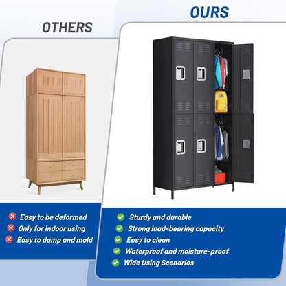 MERXENG Metal Storage Locker with 6 Doors, Metal Locker for Employees with 18 Hooks for Garage School Office Gym Home, Assembly Required, Black